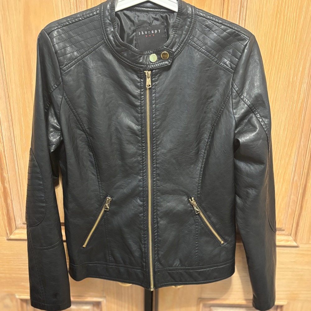 Therapy Faux Leather Jacket with Gold Accents